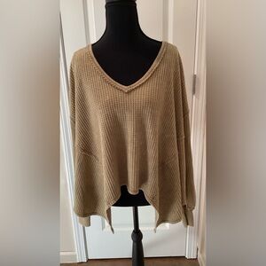 We The Free Textured Beige Knit Long Sleeve Shirt